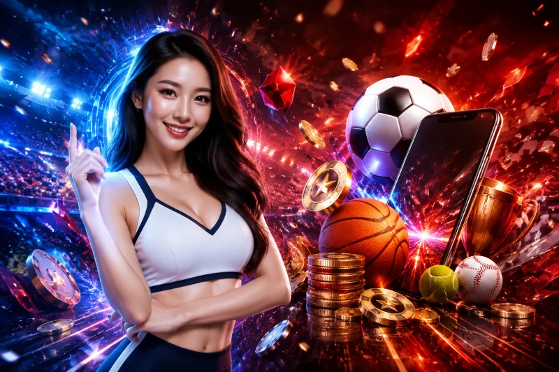 Minh họa cá cược thể thao có trách nhiệm với cán cân, ví ngân sách và biểu tượng khiên bảo vệ