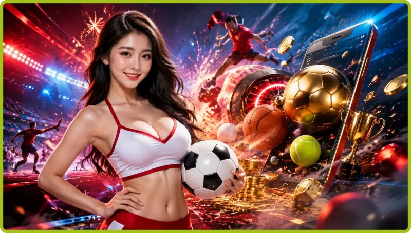 Sảnh Thể thao MB66 hiển thị các bộ môn bóng đá, bóng rổ, tennis và esports trên nhiều thiết bị